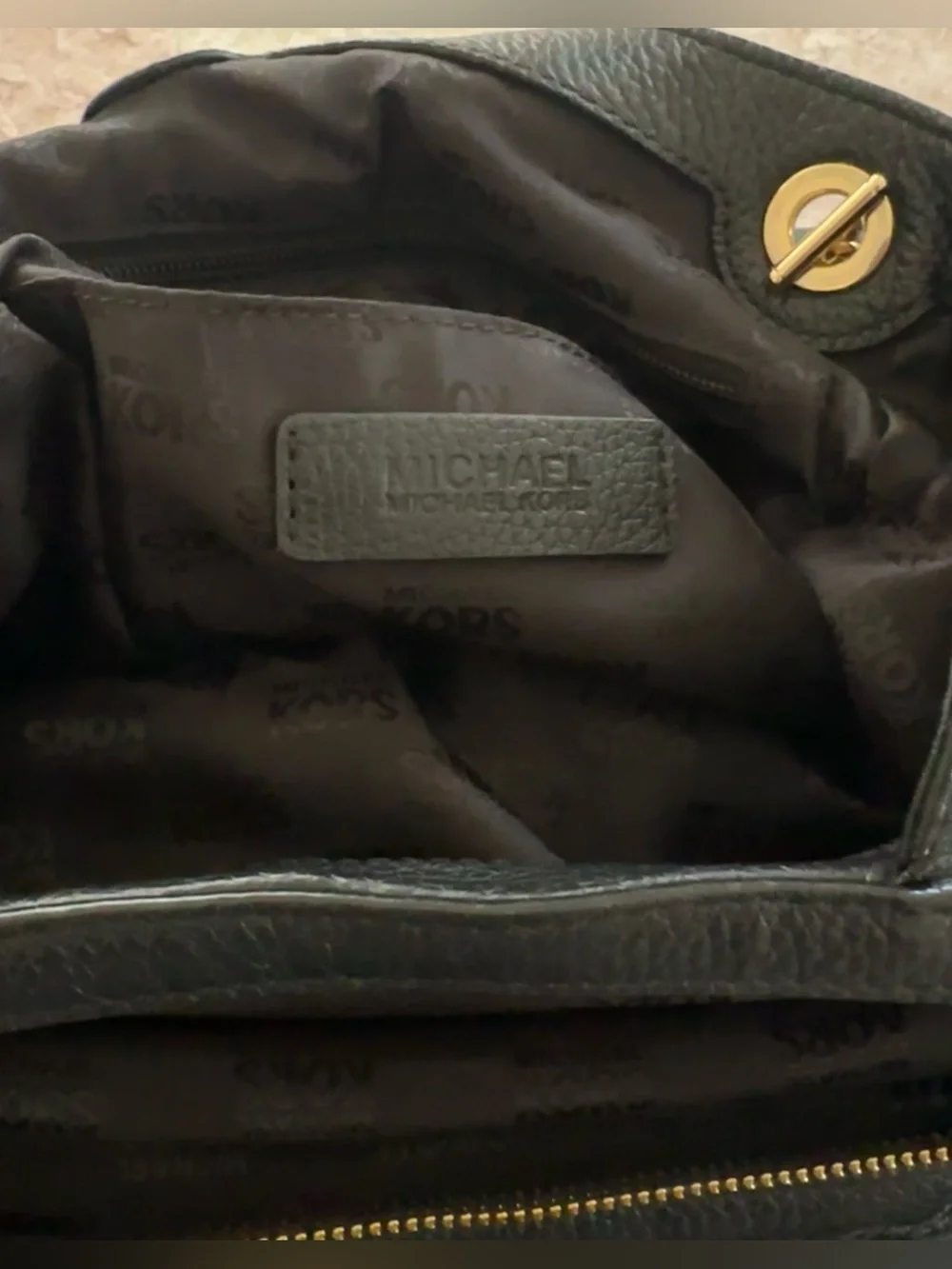 Michael Kors Set: Jet Set Handbag & Continental Wallet In Black Pebbled Leather.
